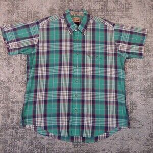 Vintage Fox Collection Shirt Mens Extra Large Plaid Short Sleeve Single Needle